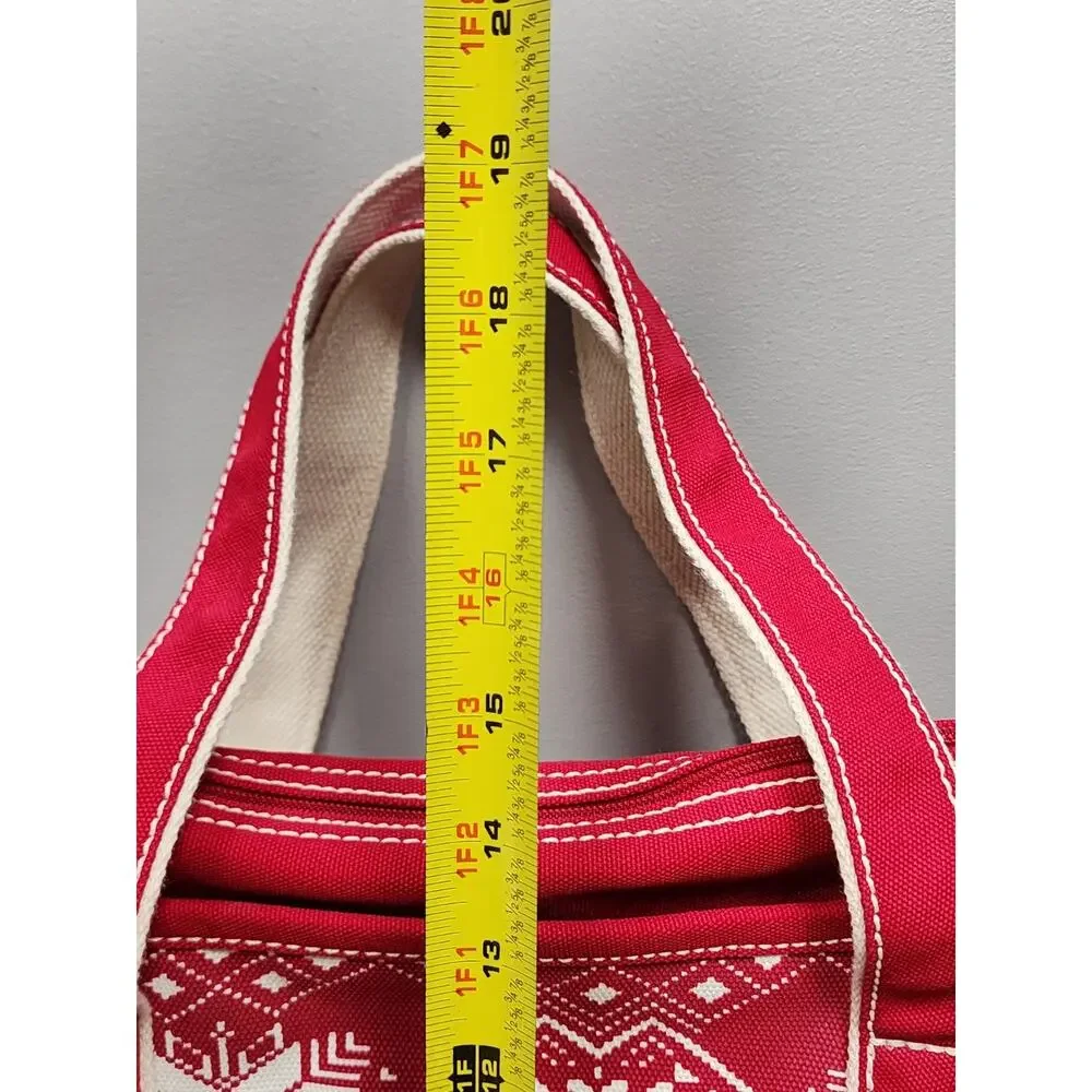 Lands End Medium Size Nordic Snowflake Red Canvas Zip Tote